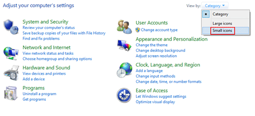 Control Panel, Small Icons